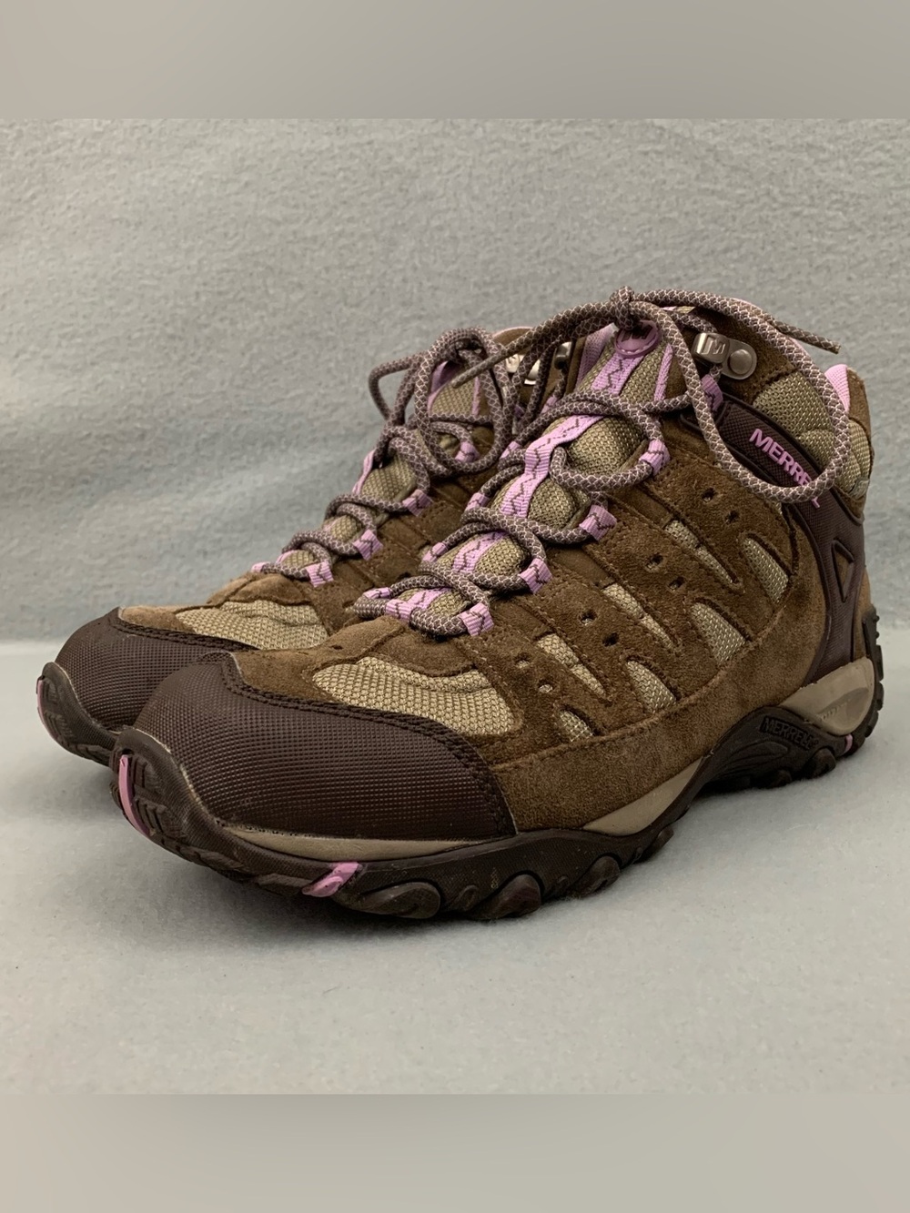 Merrell Shoes Womens 8.5 Brown Purple Waterproof Suede Trail Outdoor Hiking Boot